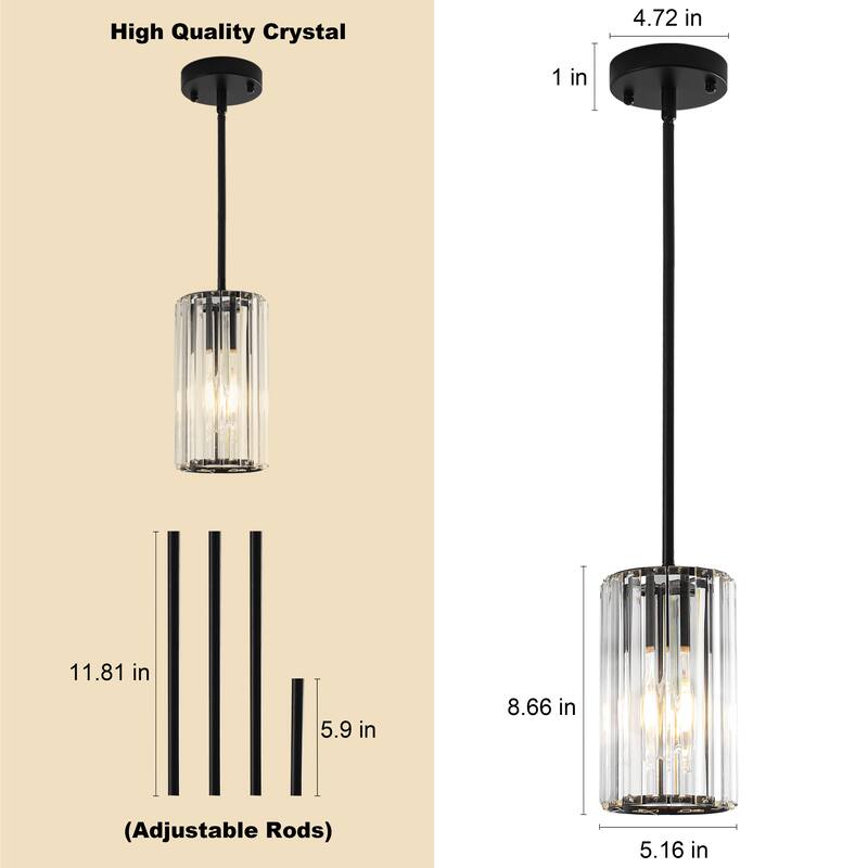 3-Pack Modern Crystal Pendant Lights for Dining Room, Bedroom, Foyer and Hallway