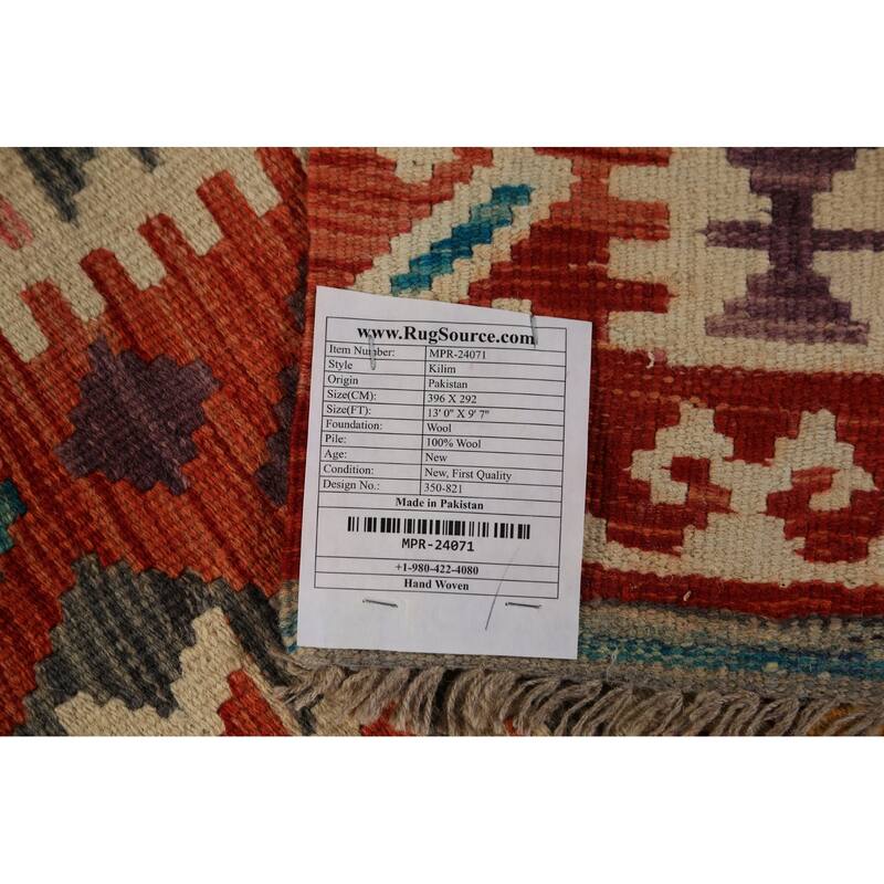 Reversable Kilim Oriental Area Rug Flatweave Living Room Wool Carpet - 9'7"x 13'0"