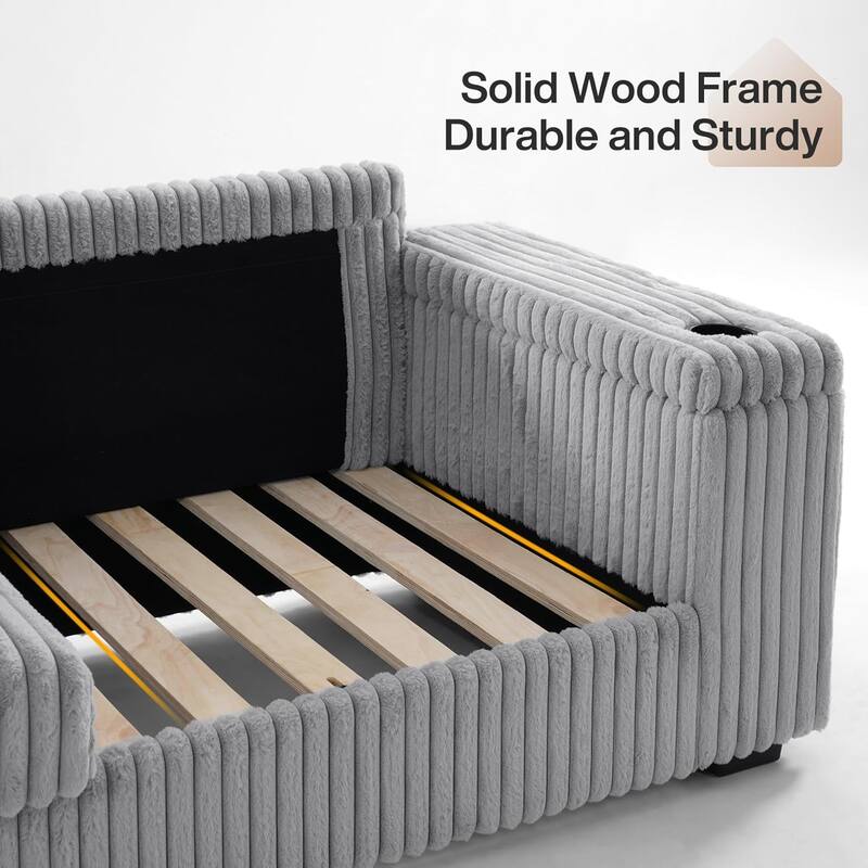 5 Piece 109.5" L-Shaped Corduroy Track Arm Modular Sectional Sofa