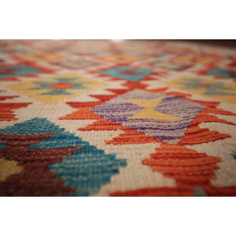 South Western Kilim Oriental Area Rug Flatweave Wool Carpet - 9'7" x 13'3"