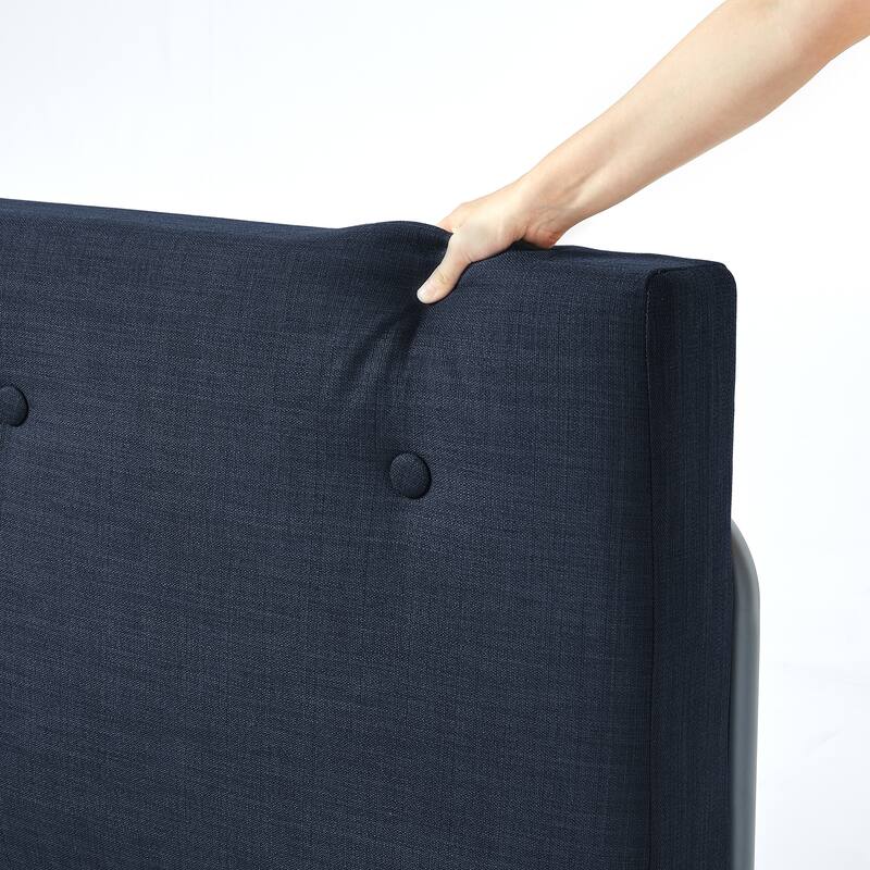 Maggie Navy Metal Platform Bed with Upholstered Cushioned Headboard By Crown Comfort