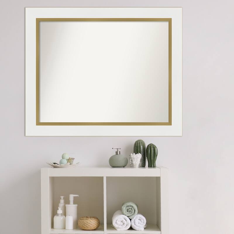 Non-Beveled Bathroom Wall Mirror - Eva White Gold Frame