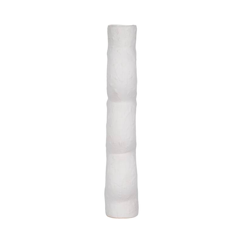 Sagebrook Home Ceramic Textured Stacked Circles Vase, White, Novelty, Solid Color