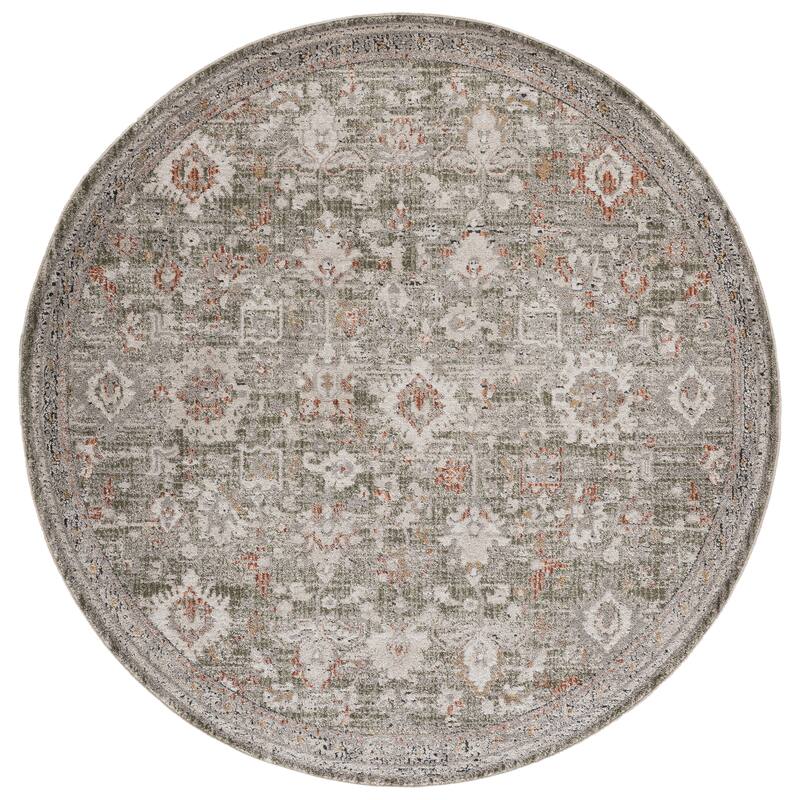 SAFAVIEH Grove Lieschen Traditional Floral Rug - 6'7" Round - Green/Grey