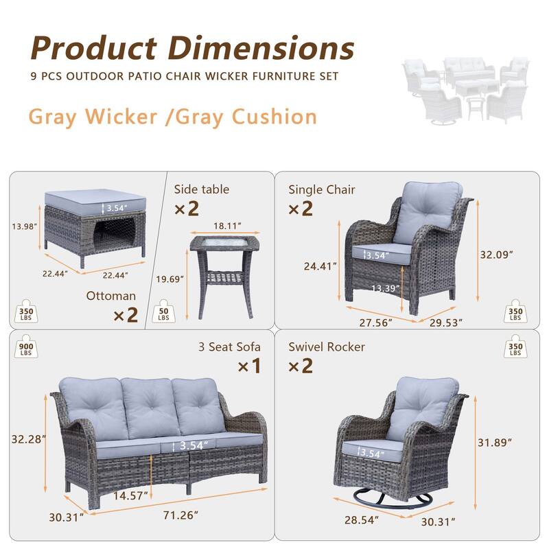 Outdoor Patio Furniture-Gray Wicker Outdoor Swivel Rocker Chairs Set