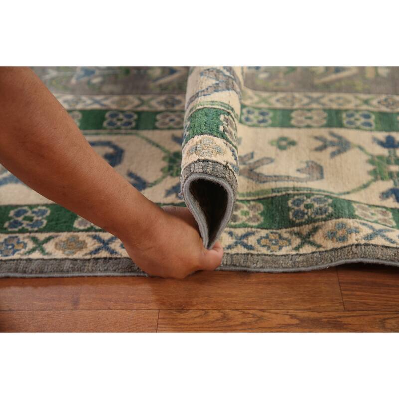 Gray Geometric Kazak Oriental Rug Living Room Handmade Wool Carpet - 9'10"x 13'1"