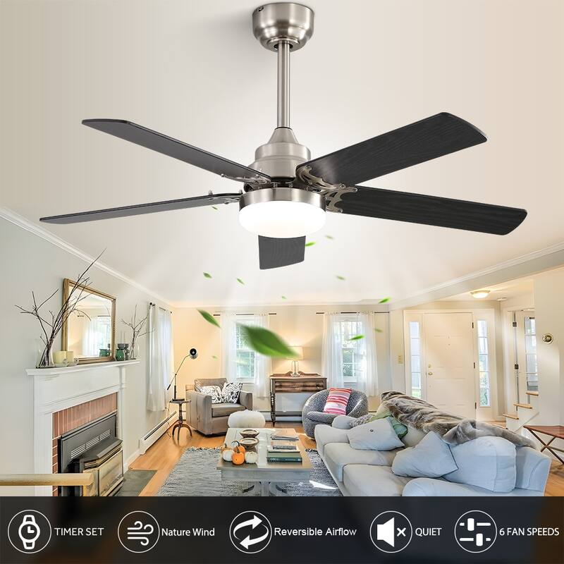 42-inch Flush Mount and Downrod Mount Ceiling Fan with Light and Remote, 5 Plywood Blades - 42 Inch diameter