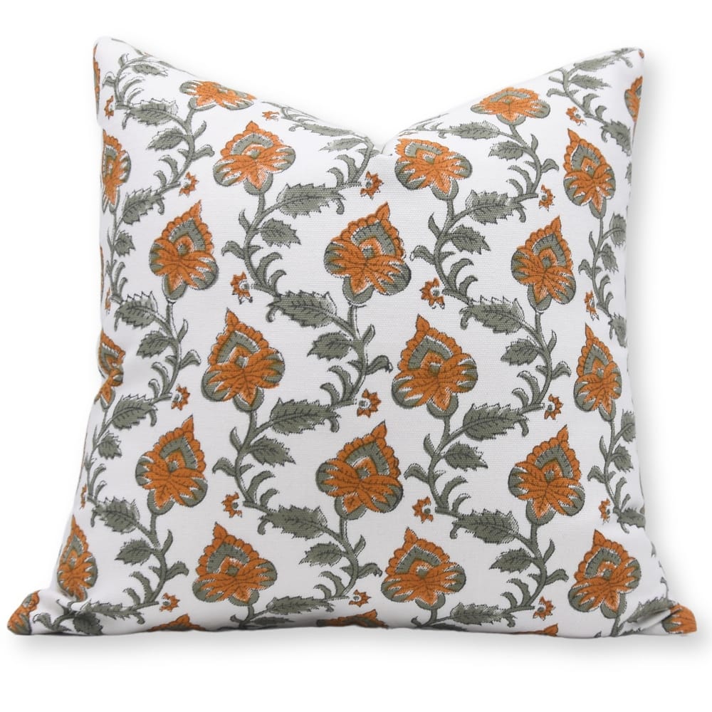 Cotton White Farmhouse Block print pillow Cover - Madhubala