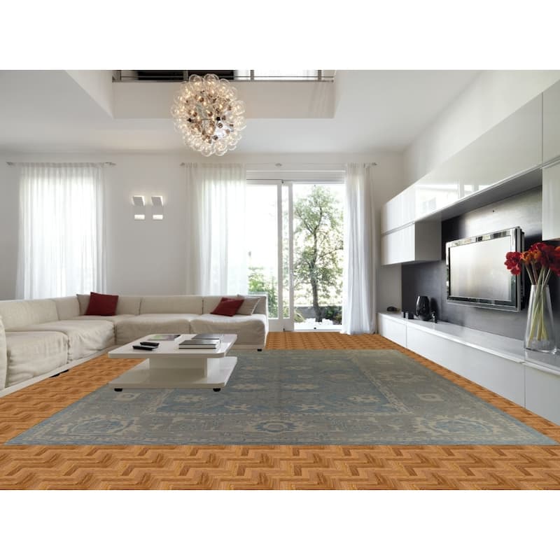Hand Knotted Oriental 100% Wool Carpet Transitional All-Over Navy Blue & Blues Oushak Area Rug - 17' 7'' X 13' 6''