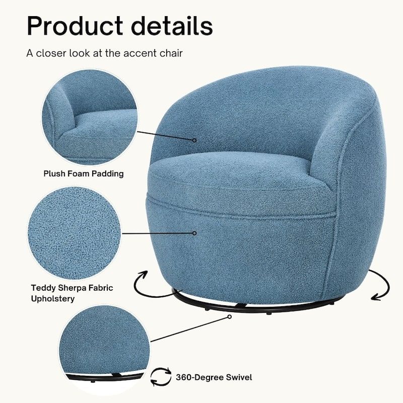 Swivel Single Lounge Sofa Plush Barrel Chair with Thick Foam Padding, Round Armchair Accent Chair Club Chair