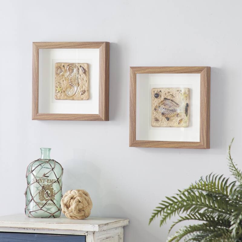 Wooden Sea Life Shadow Box - Set of 2 Brown - Roche River Decor