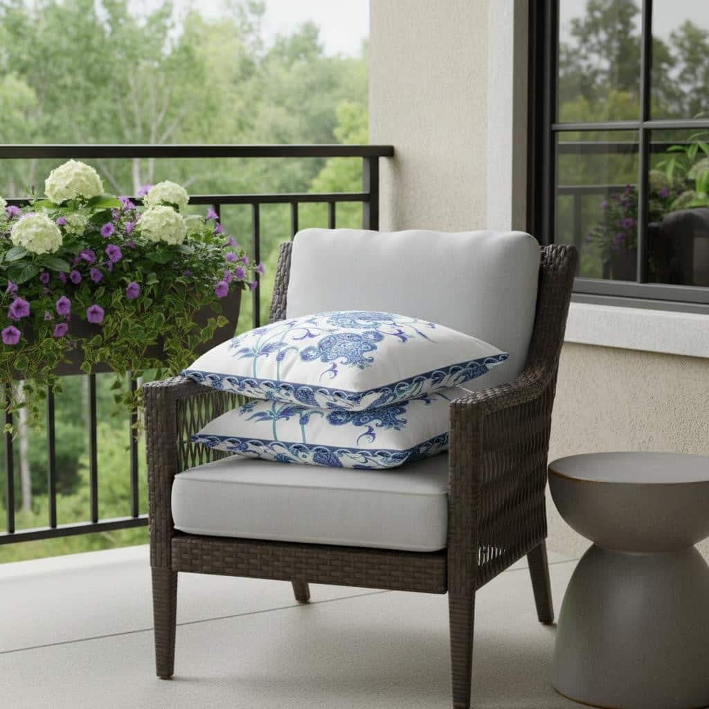 HomeRoots Set of Two 16" X 16" Blue and White Botanical Indoor Outdoor Throw Pillow - 16.00' X '16.00' X '5.00