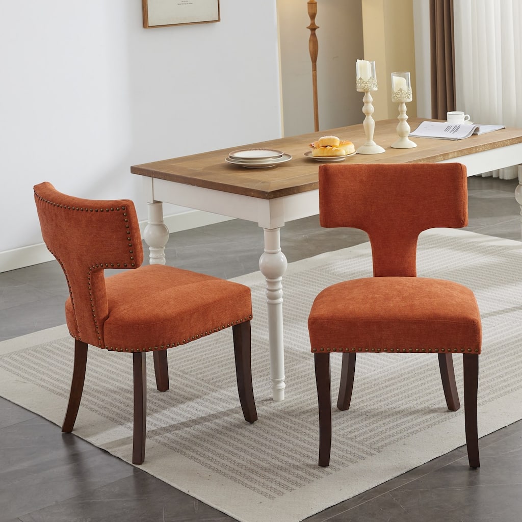 Mid Century Modern Dining Chairs Set of 2, Farmhouse Linen Fabric Upholstered Accent Chair Curved Backrest