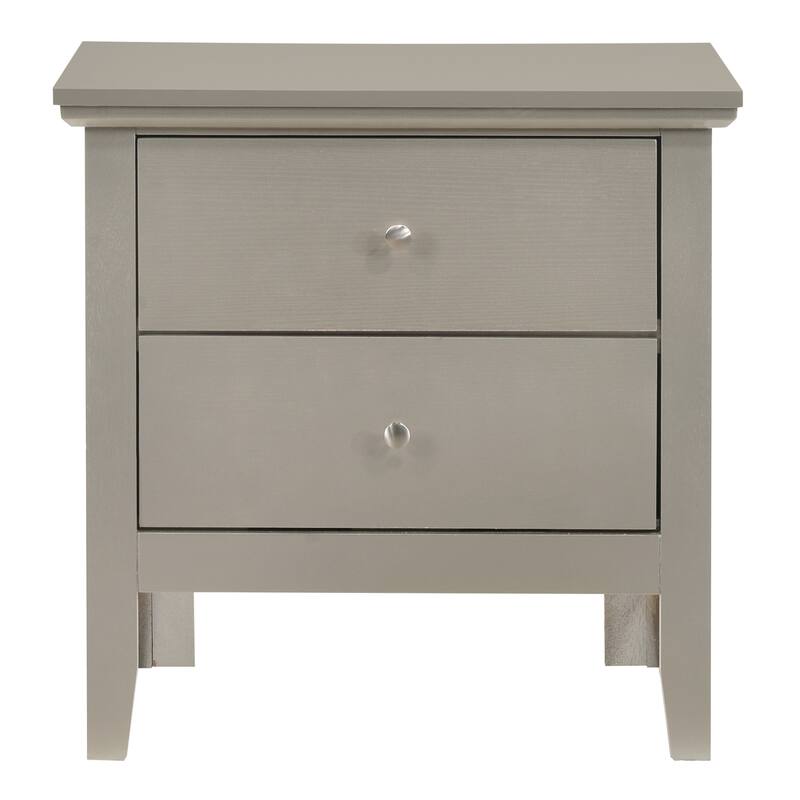 2-Drawer Silver Champagne Nightstand with Nickel Handles, 24 Inch Sturdy Fully Assembled Bedside Table