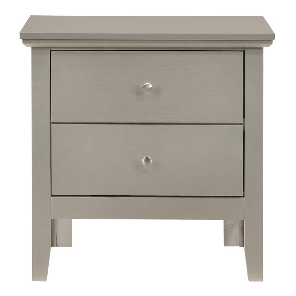 2-Drawer Silver Champagne Nightstand with Nickel Handles, 24 Inch Sturdy Fully Assembled Bedside Table