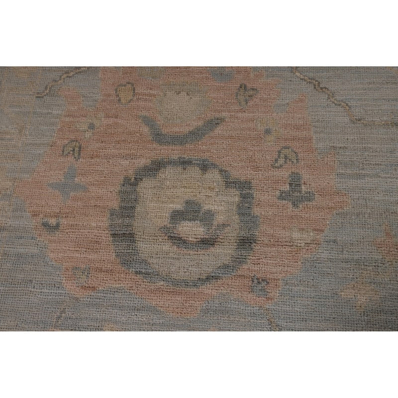 Blue Oushak Turkish Large Area Rug Hand-Knotted Wool Carpet - 12'1"x 14'9"