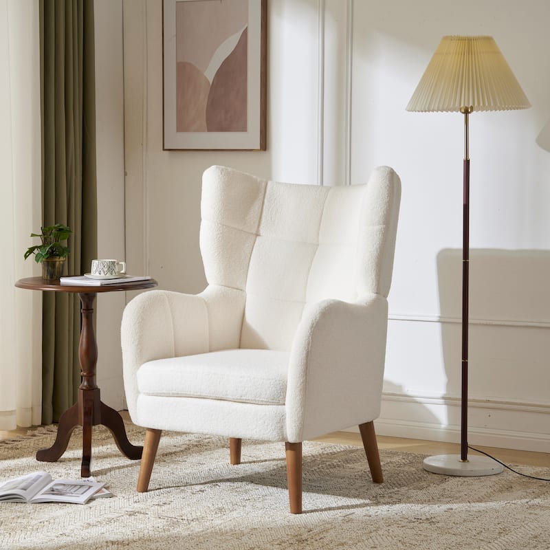 Christopher Knight Home - Josh 41" High Back Teddy Accent Chair, Comfy Modern Armchair with Birch Wood Legs
