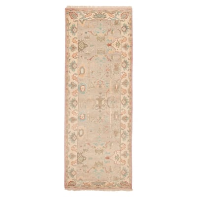 ECARPETGALLERY Hand-knotted Modern Oushak Light Grey Wool Rug - 2'11 x 8'1