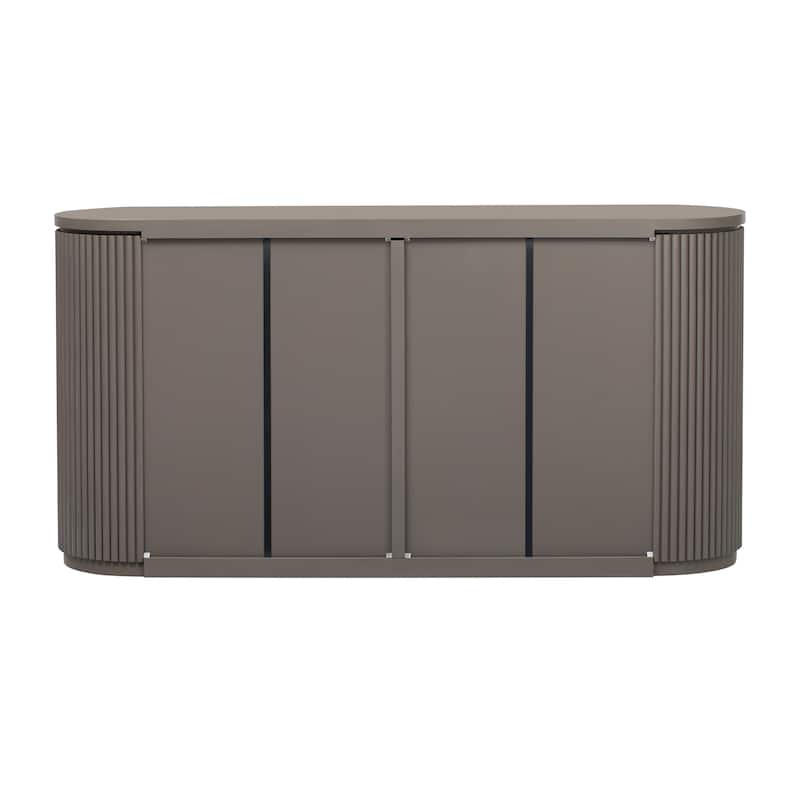 Modern Storage Cabinet with Adjustable Shelves, Metal Handles and Vertical Striped Doors