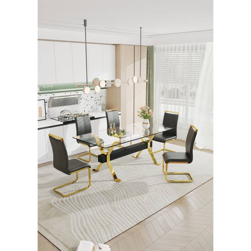 Roomfitters Large Glass Dining Table with Gold Plated Legs and MDF Crossbars for Kitchen or Office Use, Transparent