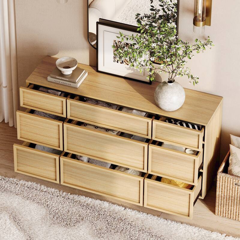 WAMPAT Modern Sideboard Buffet Cabinet with 9 Drawers, Multifunctional Sideboard with Large Storage and T-Shaped Legs
