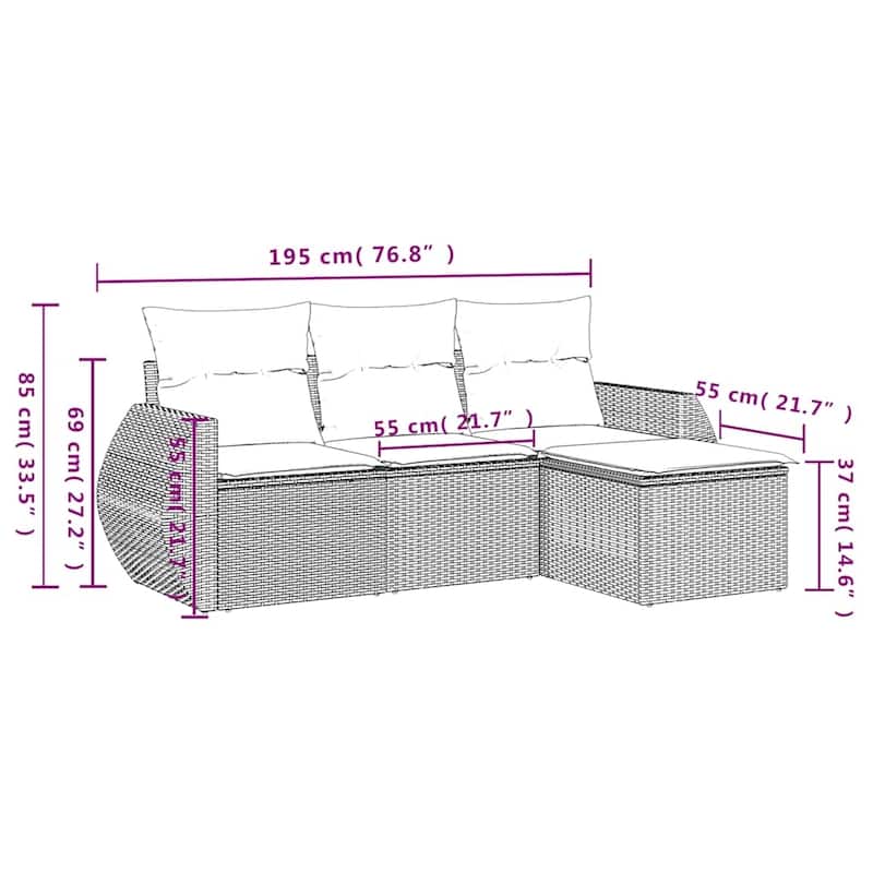 vidaXL Patio Sofa Set with Cushions Outdoor Furniture 9 Piece Poly Rattan - 21.7 x 24.4 x 27.2