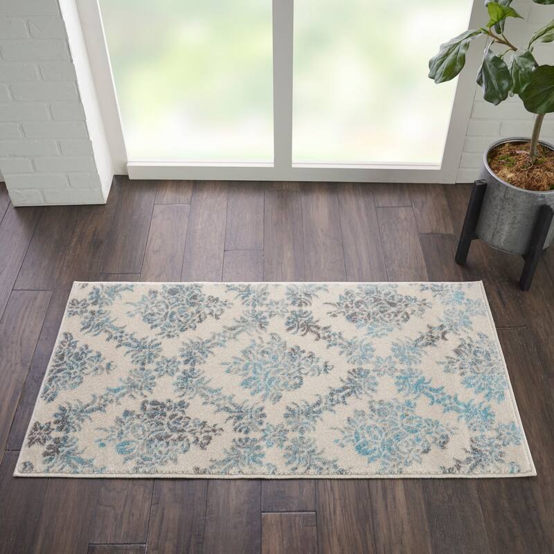 Nourison Tranquil French Country Floral Damask Area Rug - 2' x 4' - Ivory/Multi - Runner/Rectangle
