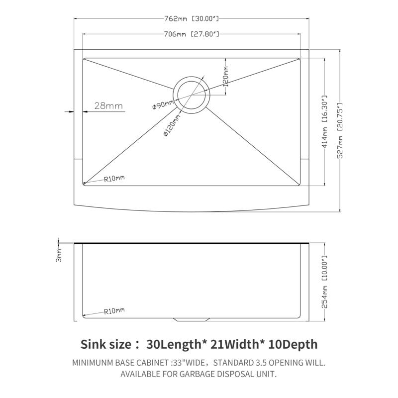 Farmhouse 16 Gauge Single Bowl Stainless Steel Kitchen Sink