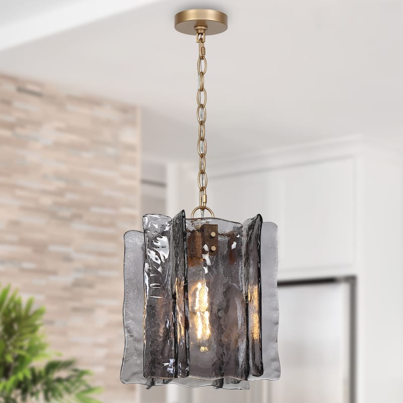 Kasy Modern 1-Light Textured Glass Pendant Light Unique Kitchen Island Light - Large: W11.8" x H15" - Hanging with Chain L