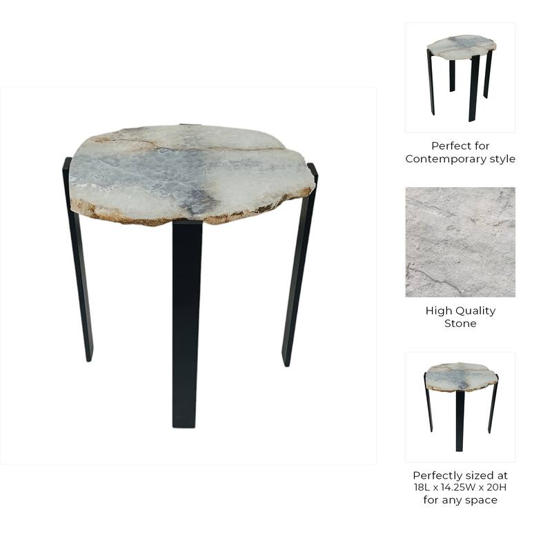 Stone Agate Accent Table Contemporary Round Modern Design - 20" Black - 18" x 14.25" x 20"
