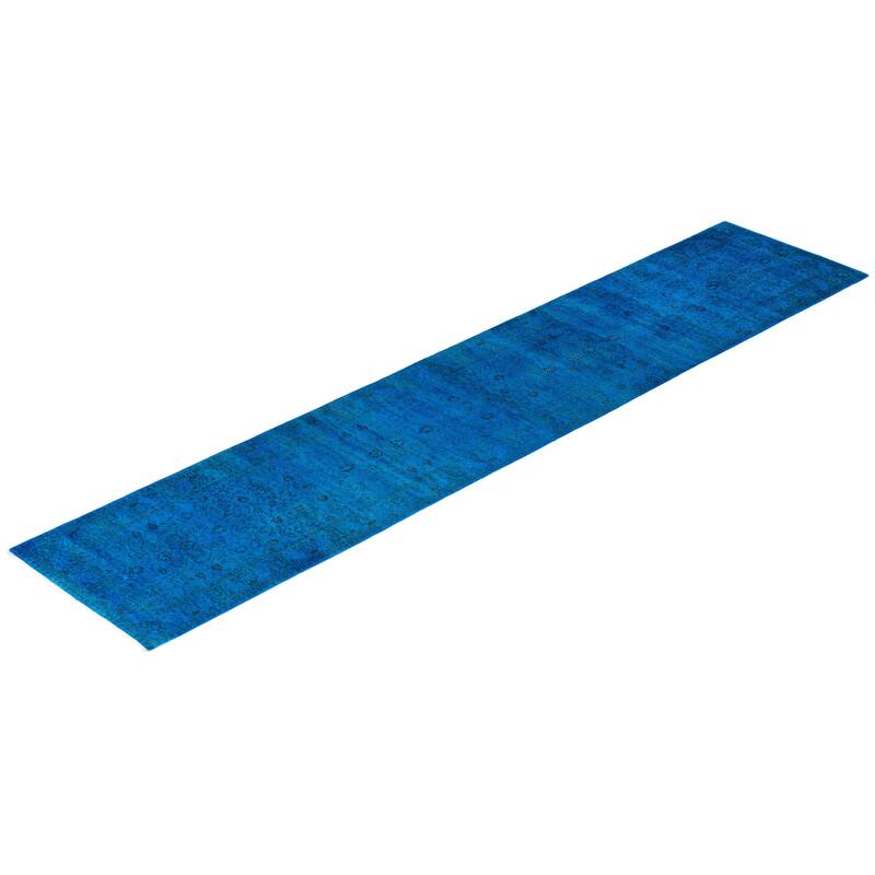 Fine Vibrance One-of-a-Kind Hand-Knotted Runner Rug - Blue, 2' 7" x 12' 8" - 2' 7" x 12' 8"