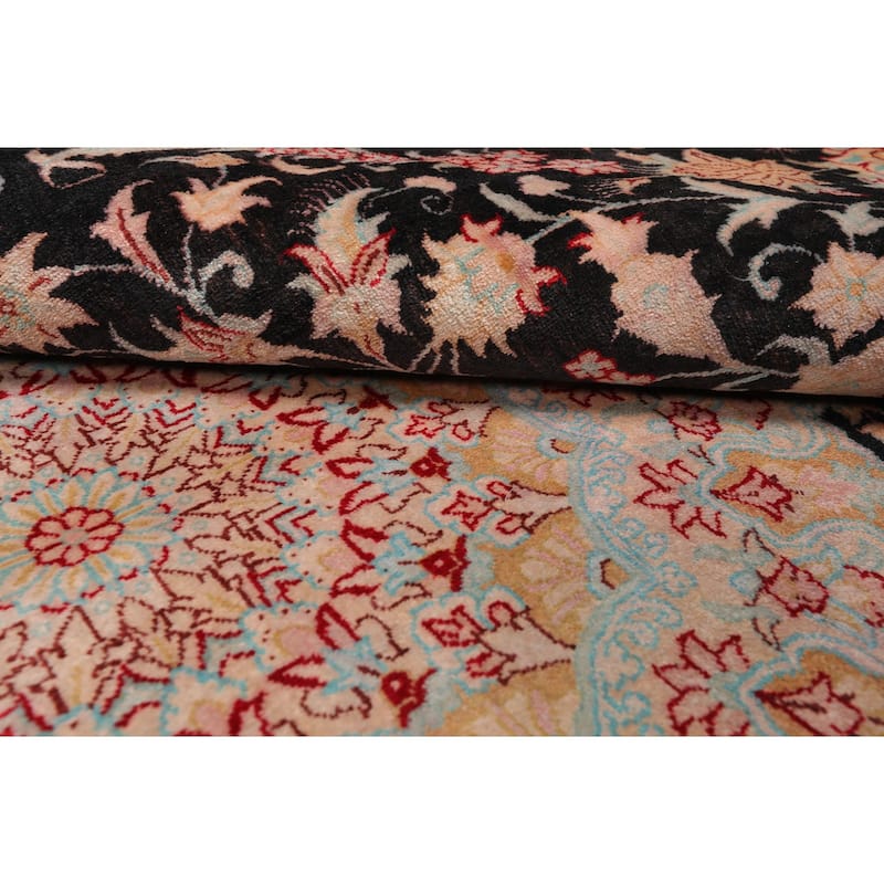 4'5''x6'4'' Hand Knotted Charcoal Qum All Silk Traditional area Rug - 4' 5'' x 6' 4''