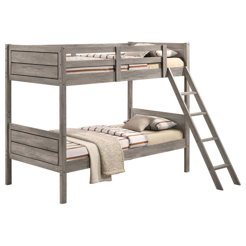 Ryder Wood Twin Over Twin Bunk Bed with Mattress Weathered Taupe - Weathered Taupe