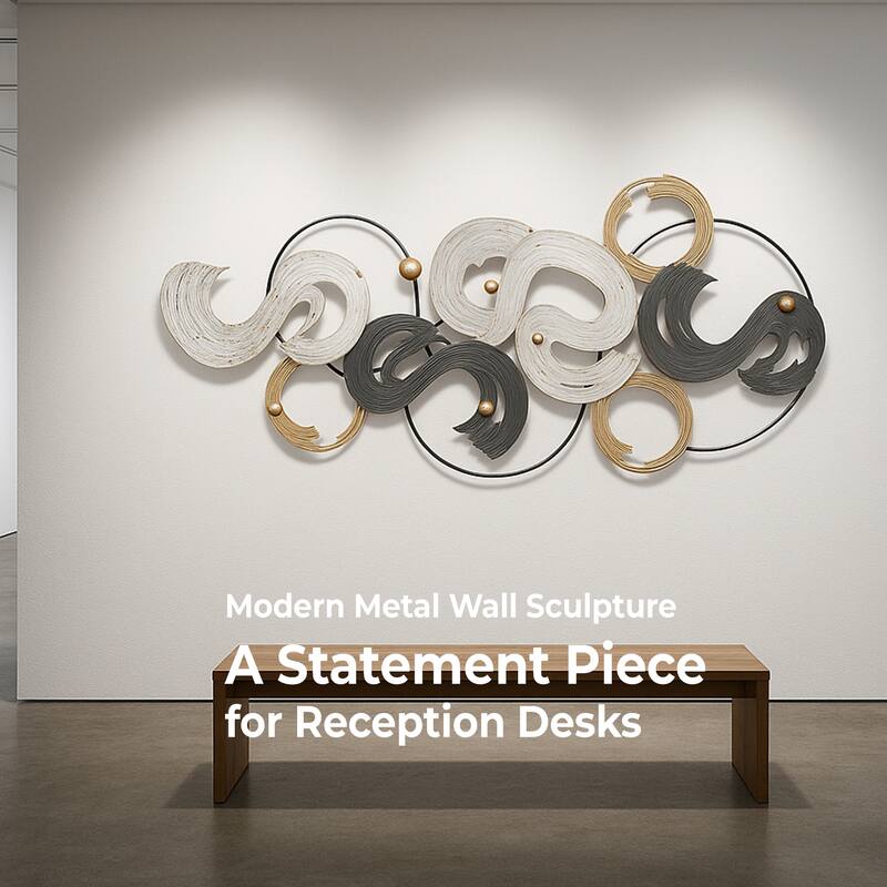 Black White Gold Spiral Metal Wall Art 53x25 Large Landscape Decor