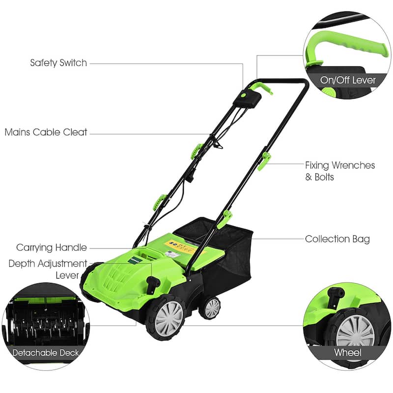 IronMax 12Amp Corded Scarifier 13" Electric Lawn Dethatcher - See Details
