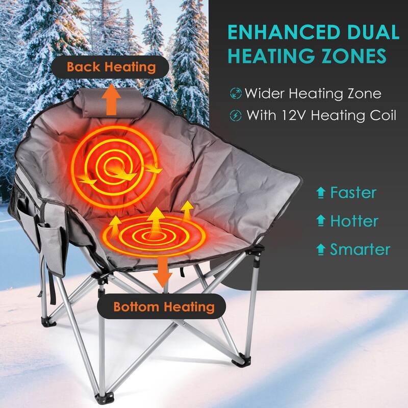 Oversized Heated Camping Chair with 20,000mAh Power Bank, 10S Quick Heated Chair, 3 Levels Adjustable Heated Camp Chairs