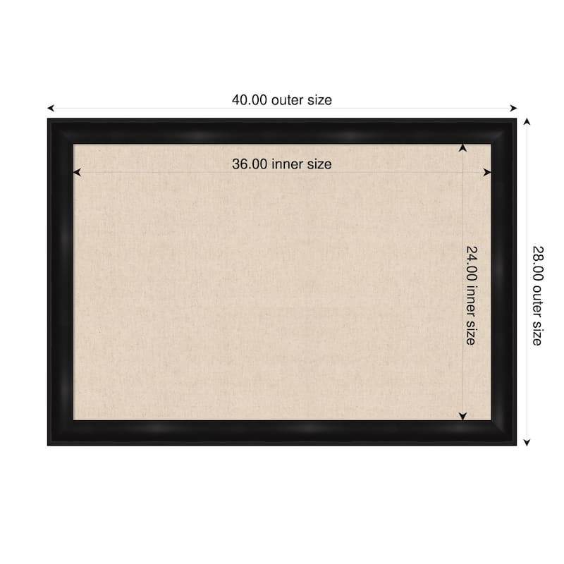 Amanti Art Framed Fabric Pinboard Natural Linen Printed Bulletin Board - Board Size 36 x 24 - Grand Black Narrow