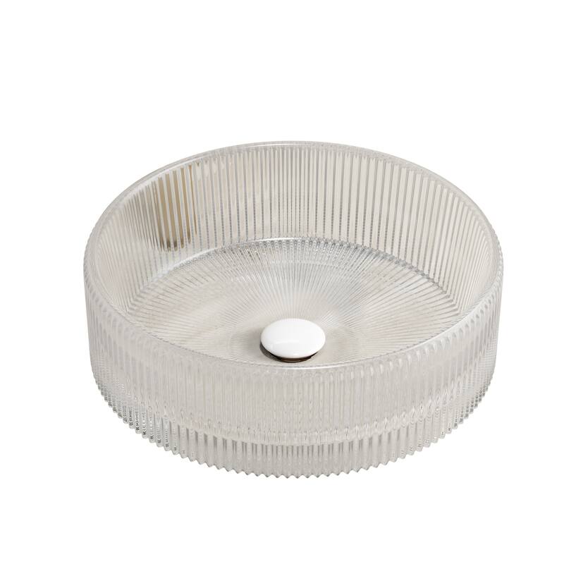 14" Bathroom Round Crystal Glass Sink without Faucet - Transparent
