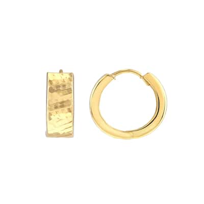 Curata 10k Yellow Gold 14x5mm Sparkle Cut Basket Weave Hinged Hoop Earrings