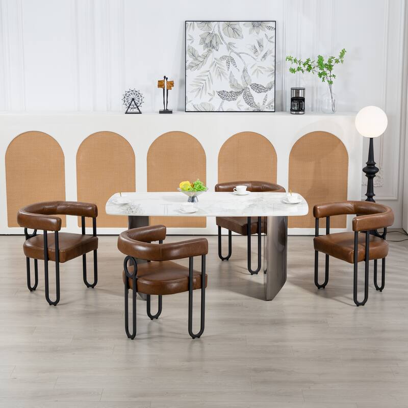 PU Accent Chair Dining Chair Barrel Side Chairs Armchair Set of 2