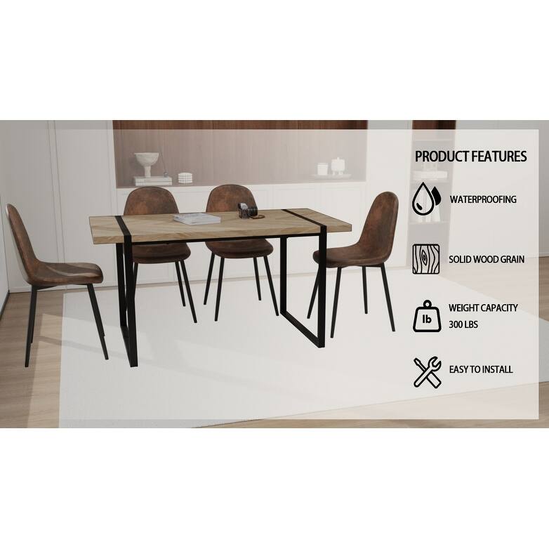 5-Piece Wood Kitchen Dining Table Set, Dining Table Set with Waterproof High-Back Chairs, Anti-Slip Feet