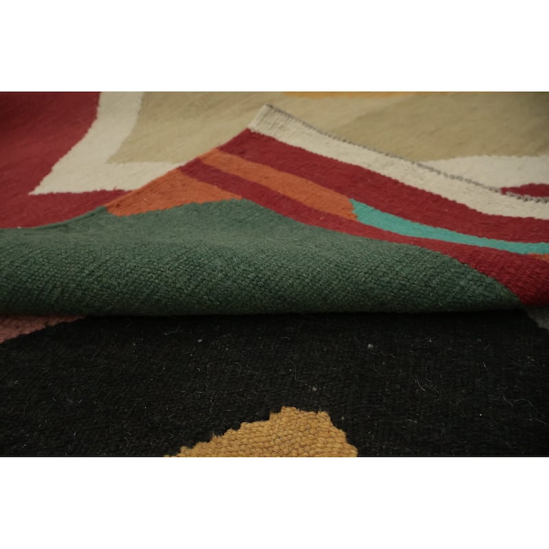 Hand Woven Oriental 100% Wool Carpet Southwestern Modern Multi-Colored Kilim Area Rug - 11' 2'' X 7' 11''