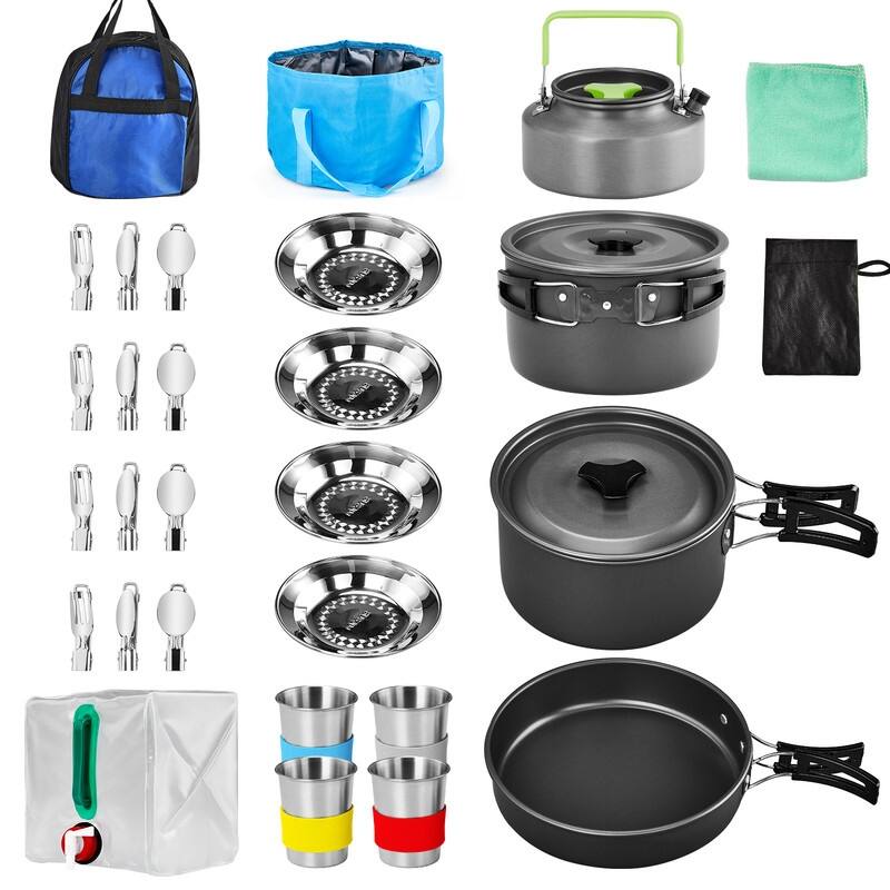 27 Pcs Aluminum Camping Cookware Set For 4-Person - 27 pcs - Black