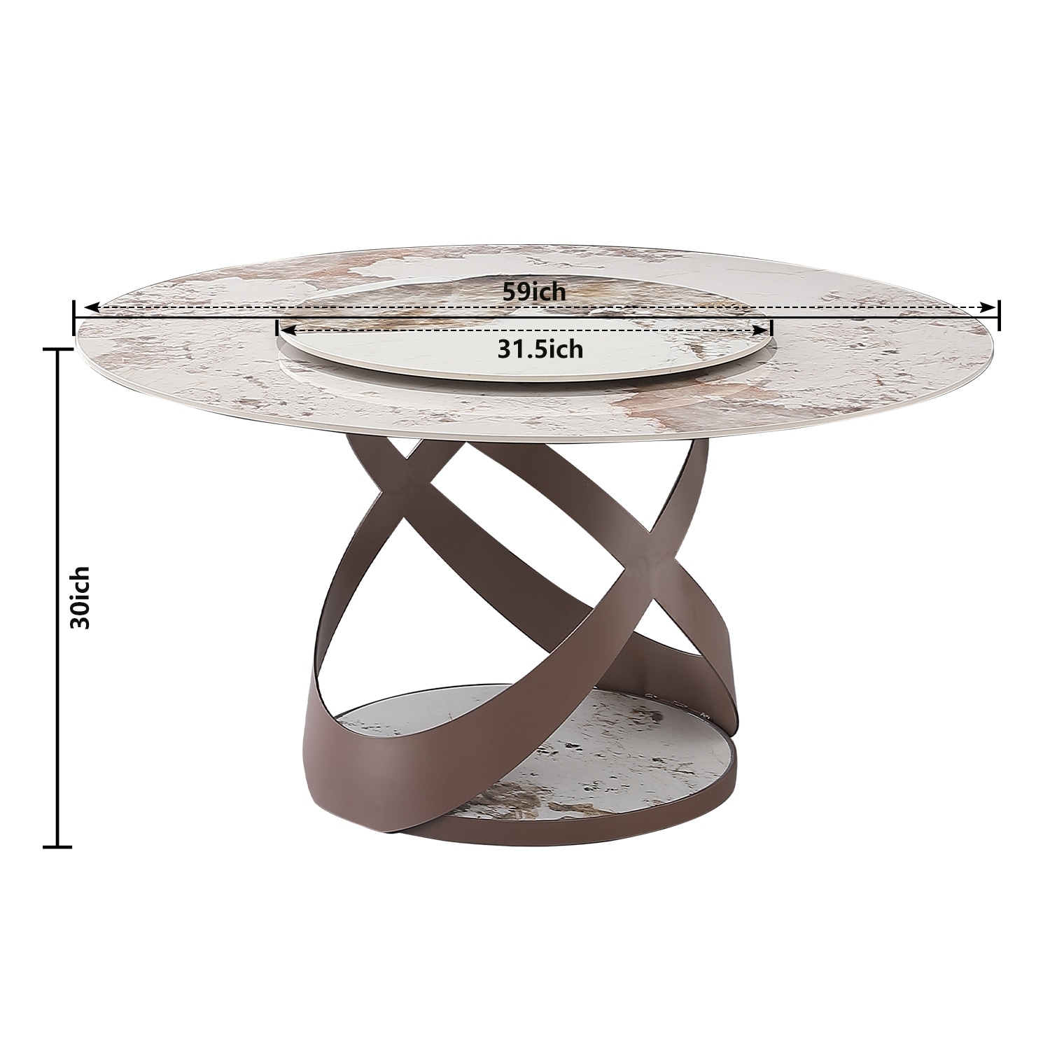 59.05"Modern Sintered Stone Dining Table With 31.5" Round Turntable And Metal Exquisite Pedestal With 8 Pcs Chairs .