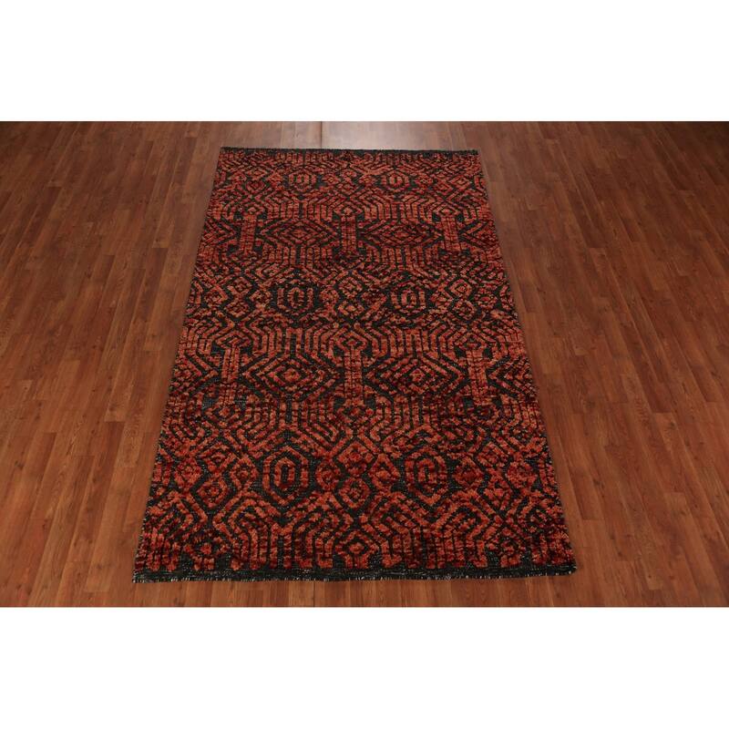 Modern Geometric Moroccan Oriental Area Rug Handmade Wool Carpet - 4'11" x 8'2"