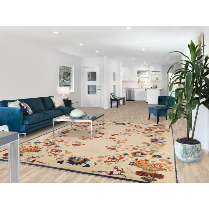 Floral Heriz Serapi Indian Area Rug Handmade Wool Carpet - 7'9" x 9'9"