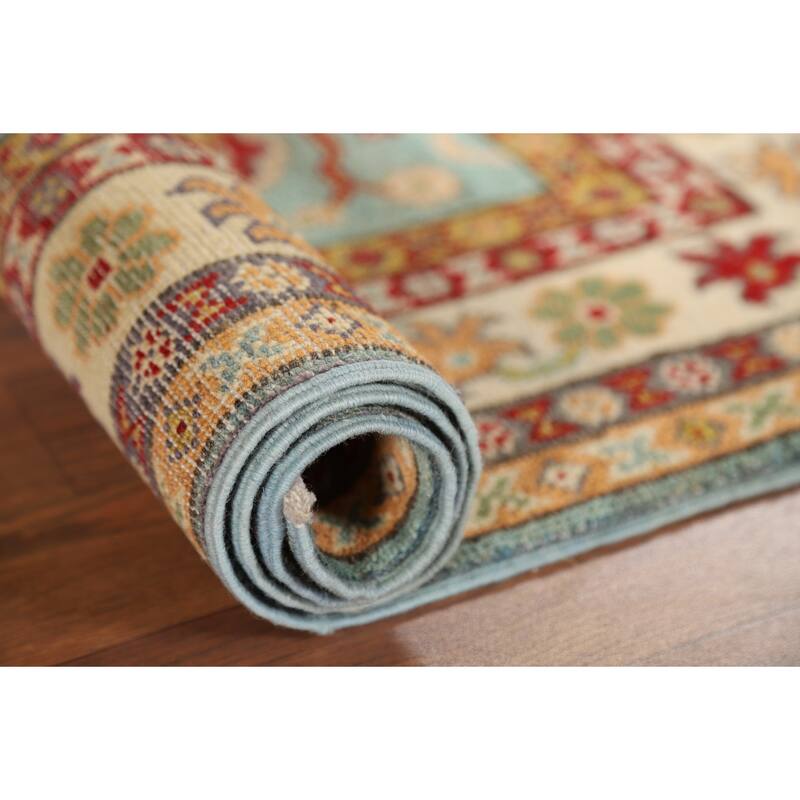 Turquoise Kazak Oriental Accent Rug Hand-Knotted Wool Carpet - 2'7" x 4'1"