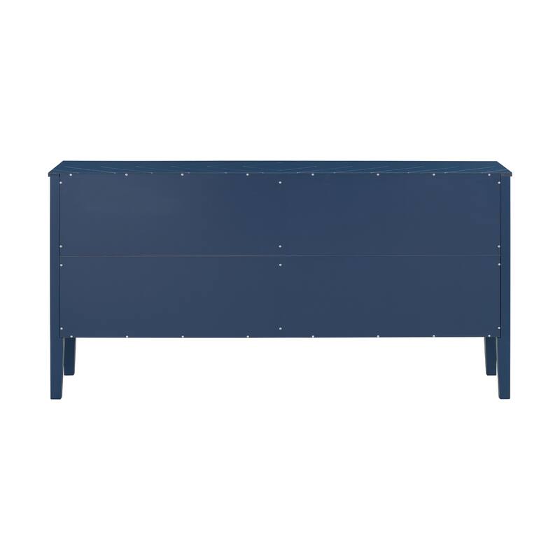 Kitchen Buffet Sideboard with 4 Geometric Lines Doors, Large Storage Cabinet with Metal Handles & Central Support Legs