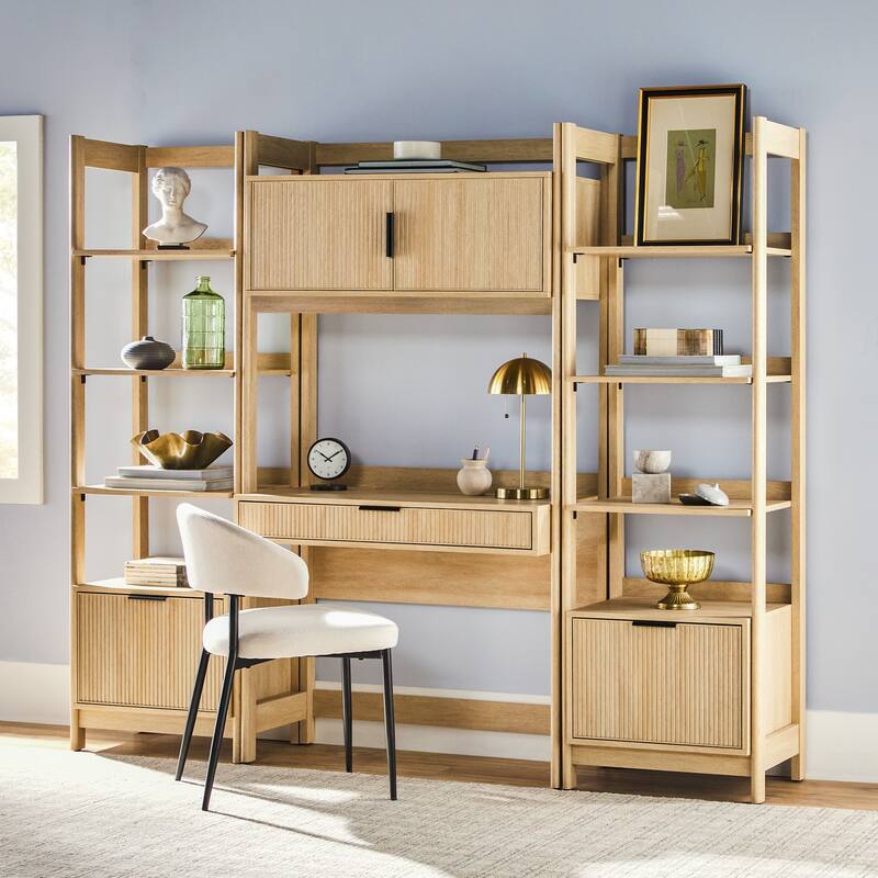 Walker Edison Hutch Desk with 2 Narrow Bookcases