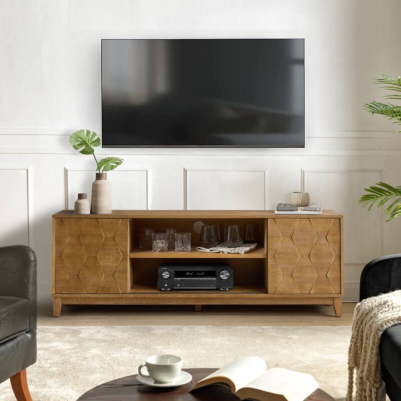 August Modern Media Console TV Stand with 2 Drawers and Sliding Doors for TVs up to 78" by HULALA HOME